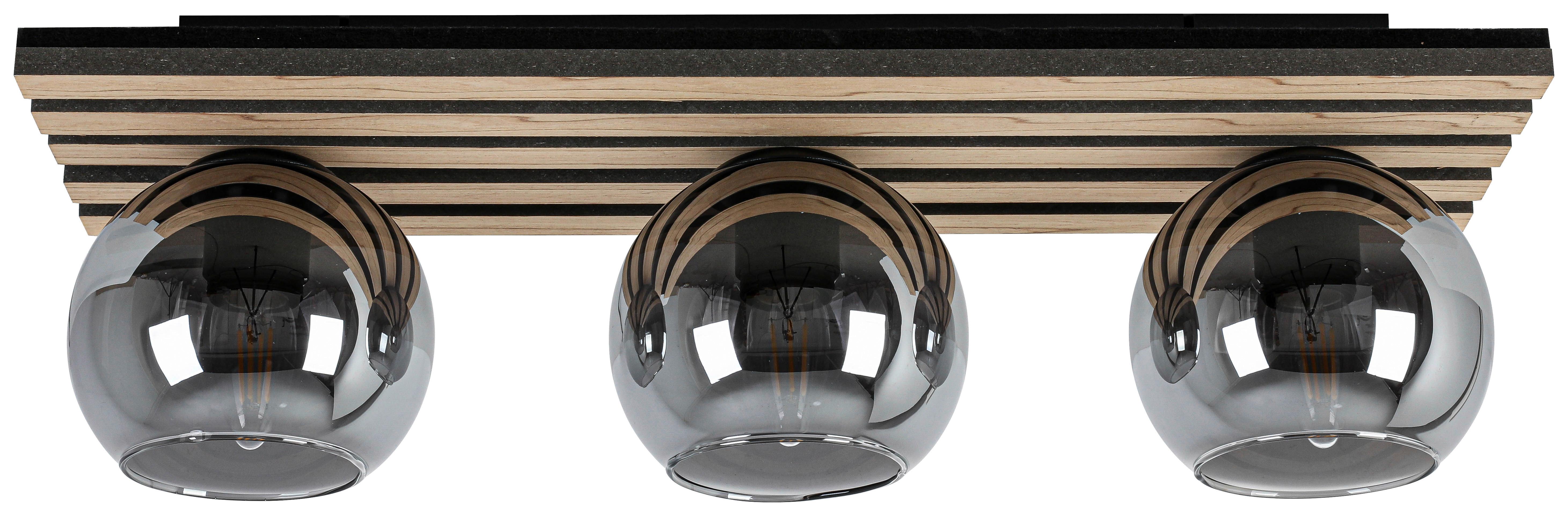 Deckenleuchte Panela Eiche/Chromfarben max. 3x25 W - Chromfarben/Eichefarben, MODERN, Glas/Holzwerkstoff (61/18,5/20cm) - Mömax