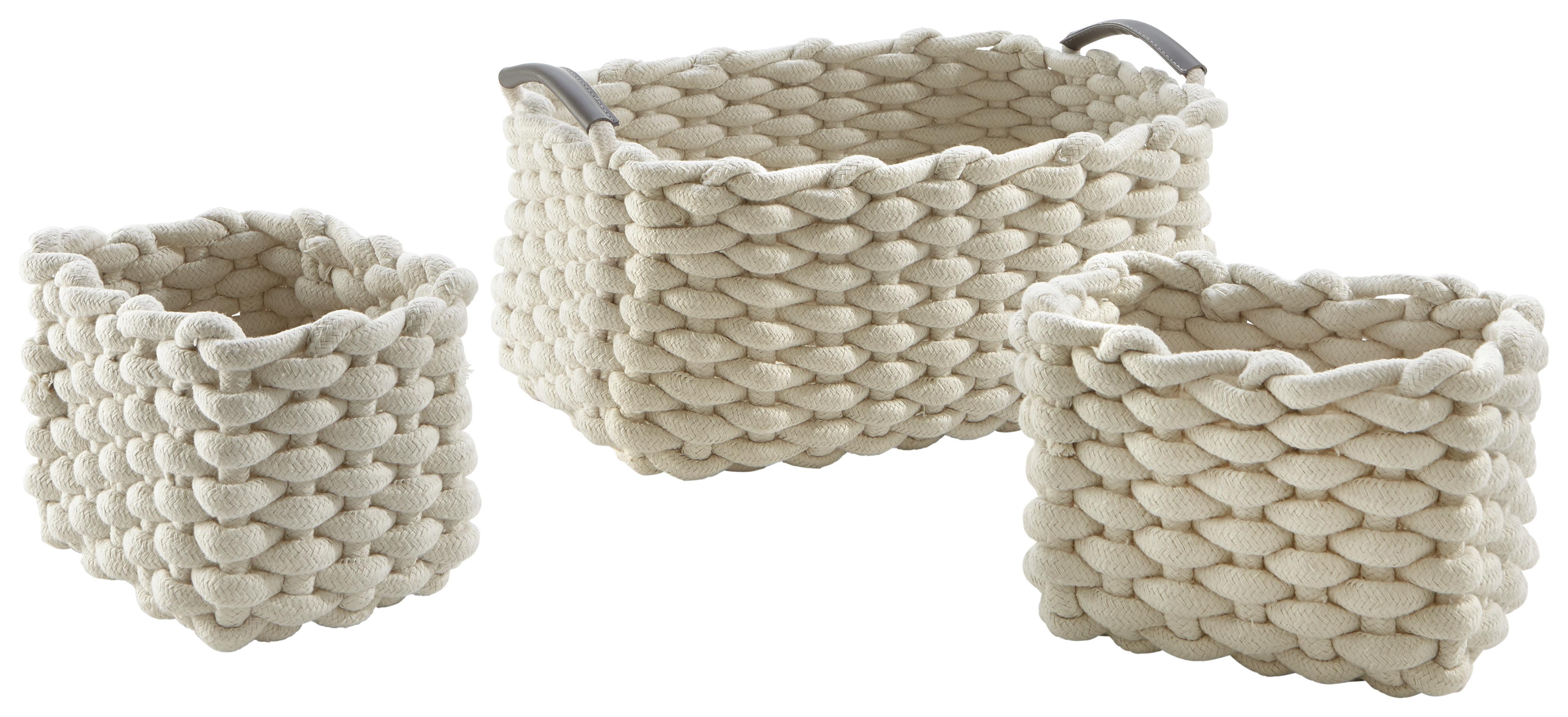 Korbset Cathrin in Weiss 3 er Set - Weiß/Grau, MODERN, Kunststoff - Bessagi Home