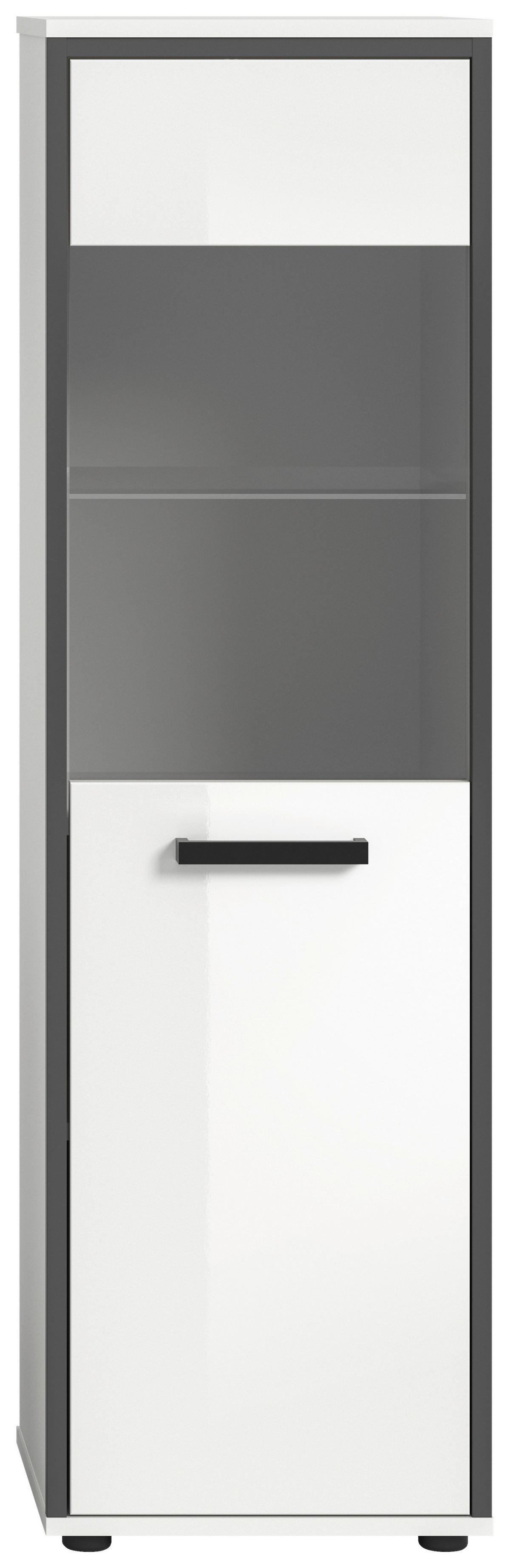 Midischrank Kojak Weiß/Anthrazit - Weiß Hochglanz/Schwarz, MODERN, Glas/Holzwerkstoff (40/139/34cm) - MID.YOU