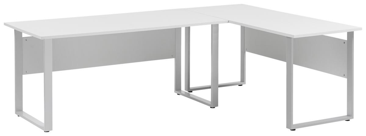 Schreibtisch 1600 Hellgrau ca. 160x235x73,2cm - Silberfarben/Hellgrau, MODERN, Holzwerkstoff/Metall (160/235/73,2cm) - MID.YOU