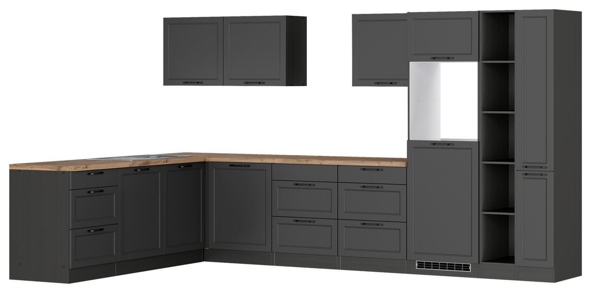 Eckküche Meran mit Geräten ca. 240x360 cm Grau/Eiche - Eiche Wotan/Schwarz, LIFESTYLE, Holzwerkstoff/Metall (240/360cm) - Held