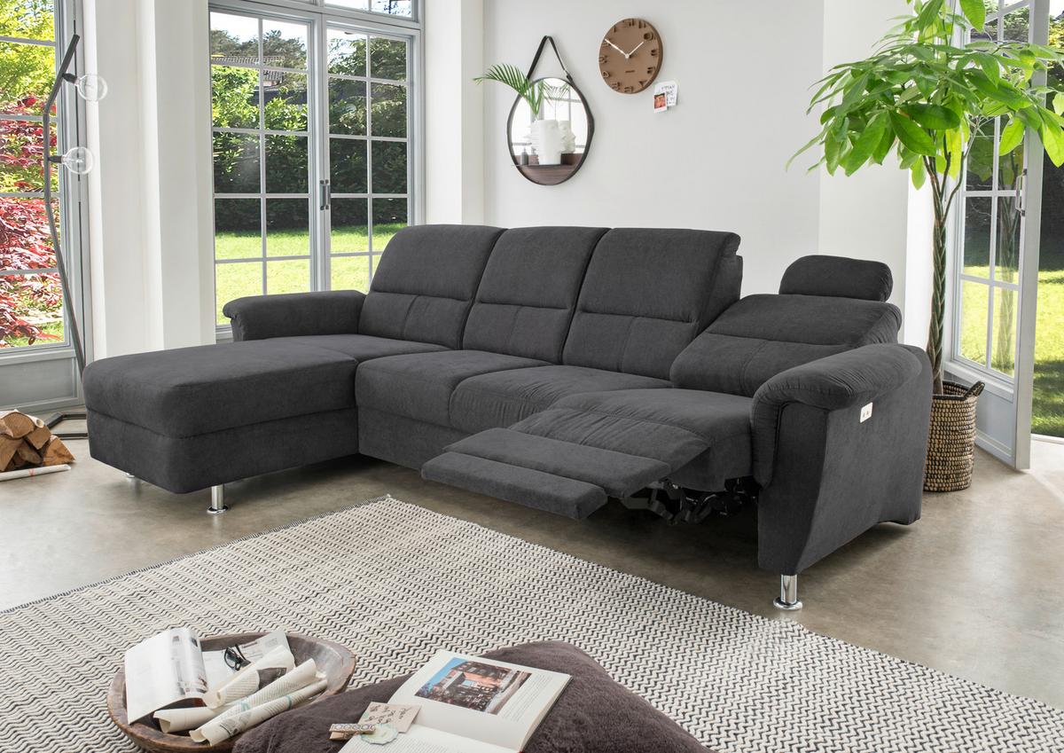 Wohnlandschaft Parole Schwarz Mikrofaser - Chromfarben/Schwarz, KONVENTIONELL, Textil/Metall (165/292cm) - Livetastic