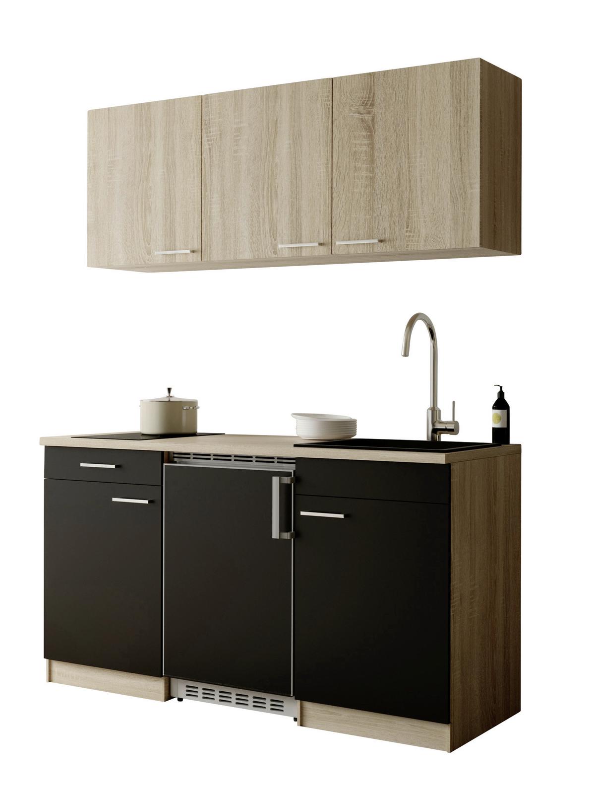 Miniküche Ingrid m. Geräten ca. 150cm Schwarz - Eichefarben/Schwarz, Design, Holzwerkstoff/Kunststoff (150cm) - Respekta
