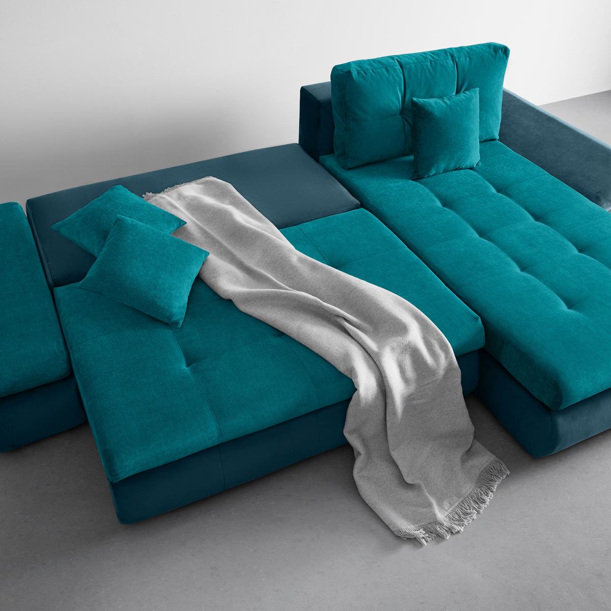 Wohnlandschaft Enrico Petrol - Chromfarben/Petrol, KONVENTIONELL, Kunststoff/Textil (303/88/185cm) - Mömax