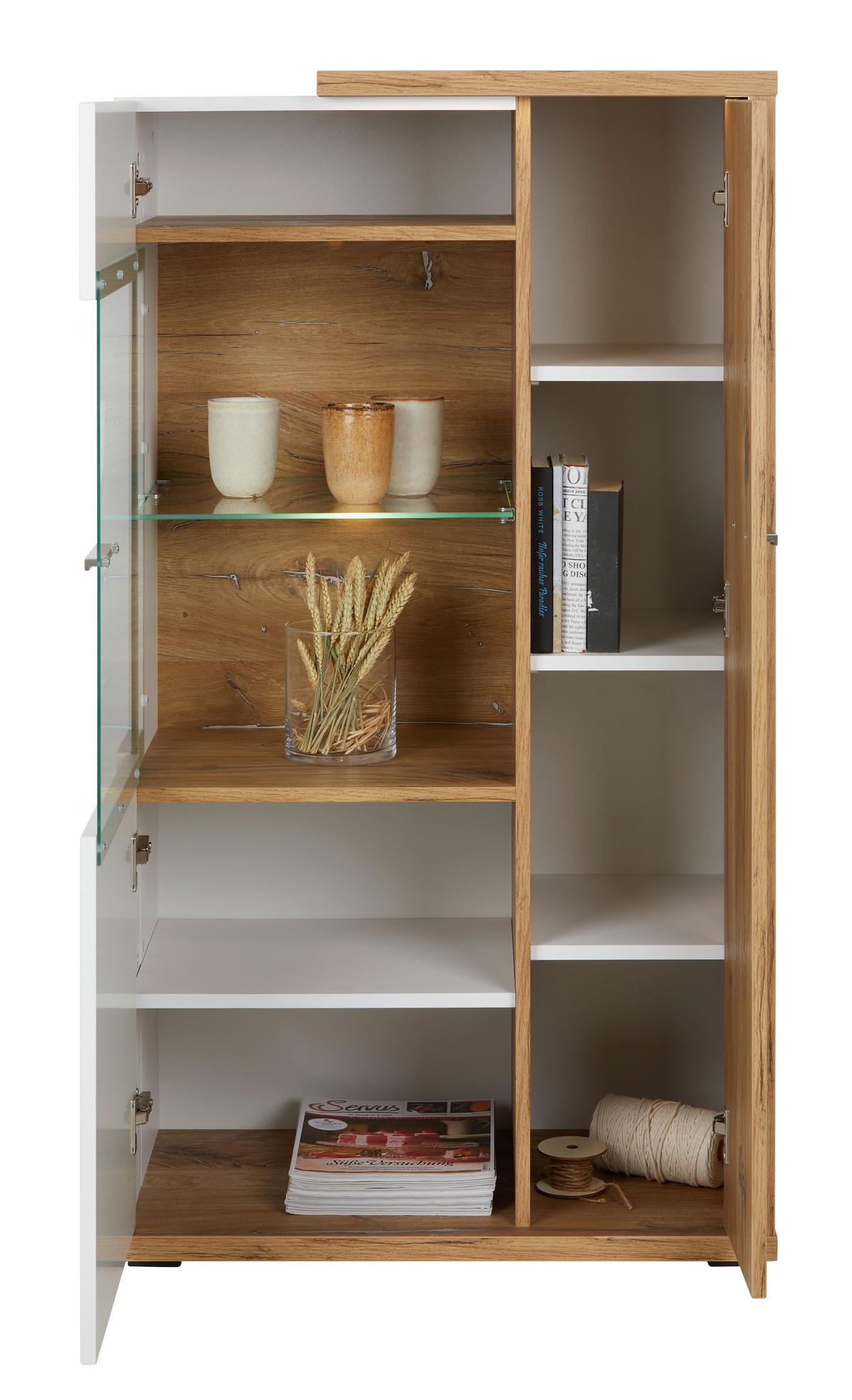 Highboard Ambiente in Weiß/Eichefarben - MODERN, Glas/Holzwerkstoff (73,5/131,6/43,6cm) - Mömax