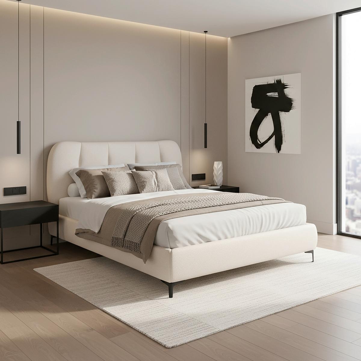 Kárpitozott Ágy Glaris - krémszínű/natúr színű, Modern, textil/fa (160/200cm) - Bessagi Home