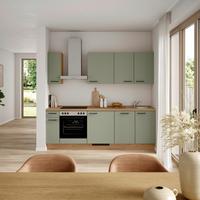 Küchenblock Senso Low m. Geräten Olivgrün - Eichefarben/Schwarz, MODERN, Holzwerkstoff/Metall (240cm) - Nobilia