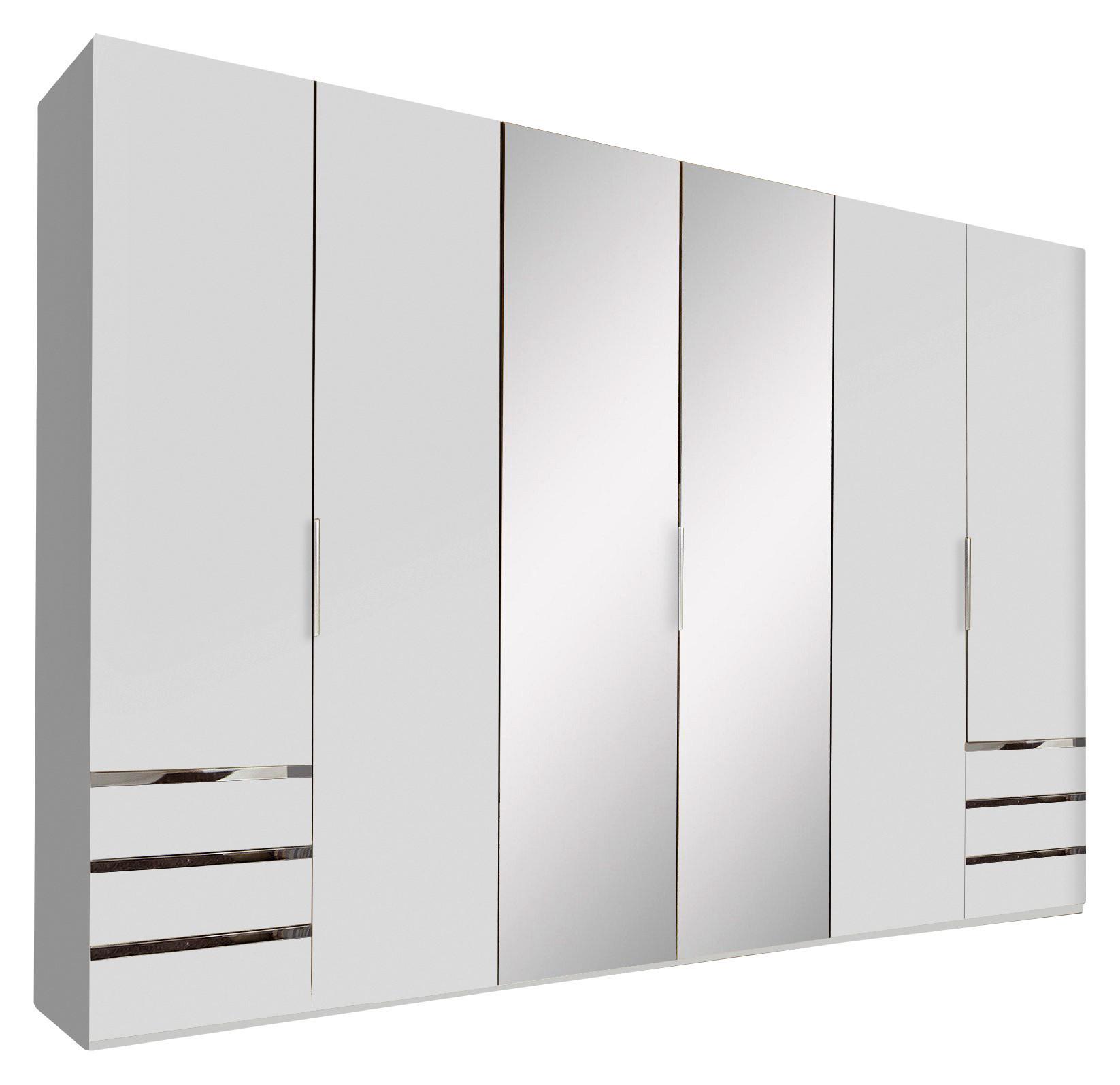 Drehtürenschrank Level 36A mit Spiegel ca. 300 cm Alpinweiß - Chromfarben/Silberfarben, MODERN, Glas/Holzwerkstoff (300/216/58cm) - MID.YOU