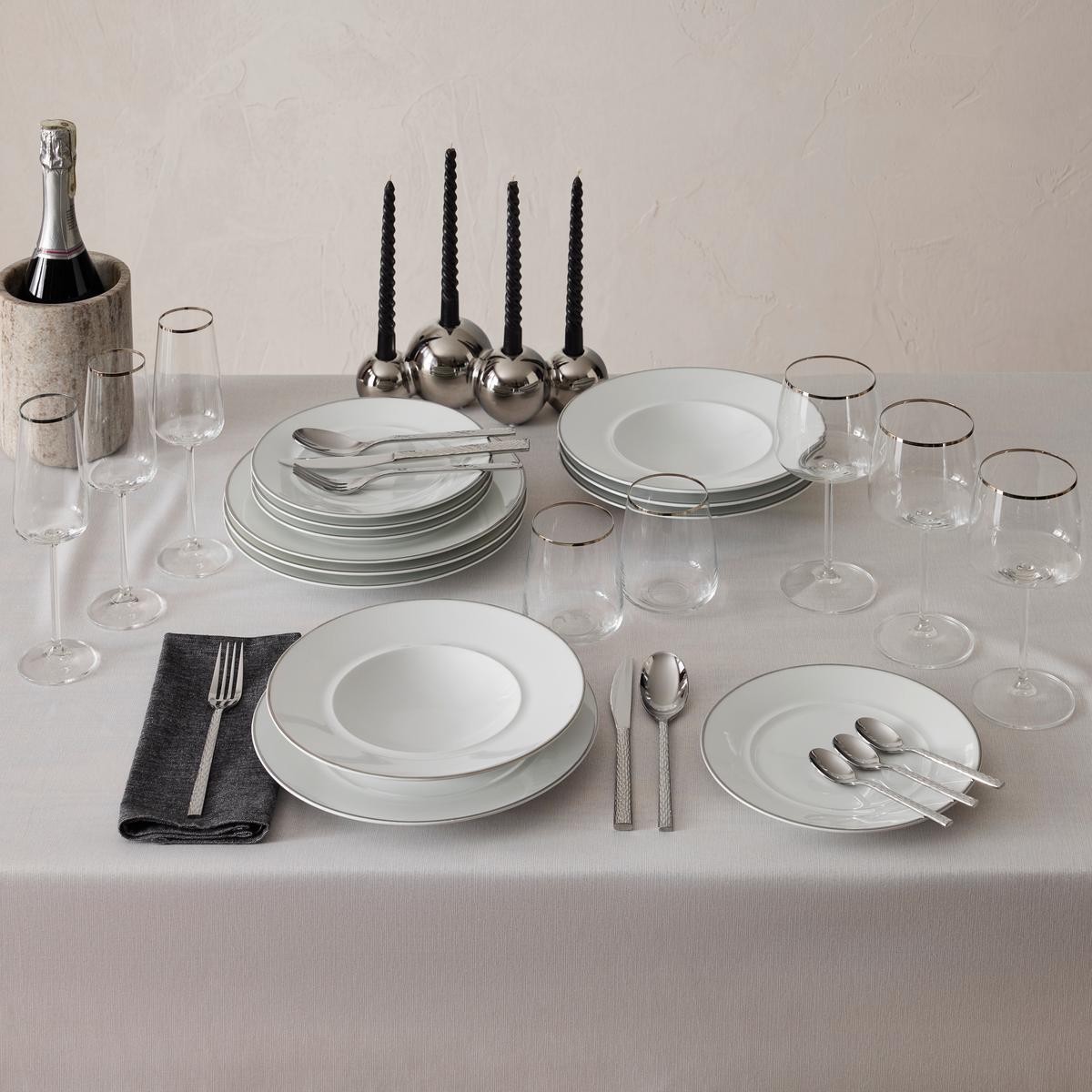 Tafelservice Platinium Weiß/Silber 12-teilig - Silberfarben/Weiß, KONVENTIONELL, Keramik - Gourmesto