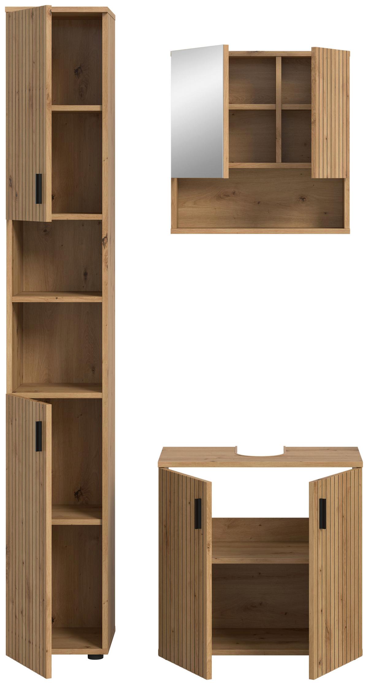 Kopalnica Mone, Barva Hrasta, 3-Delna - črna/hrast artisan, Basics, umetna masa/leseni material (90cm) - MID.YOU