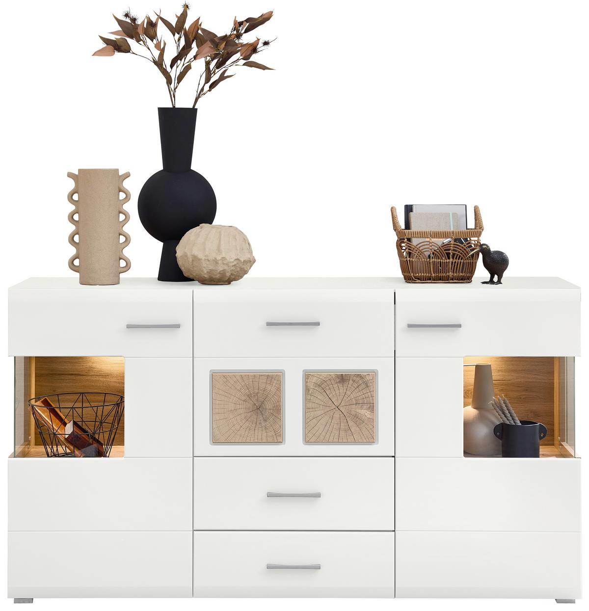Sideboard Fun Plus Weiß/Eichefarben - Chromfarben/Eichefarben, MODERN, Holzwerkstoff/Metall (170/94/42cm) - Mömax