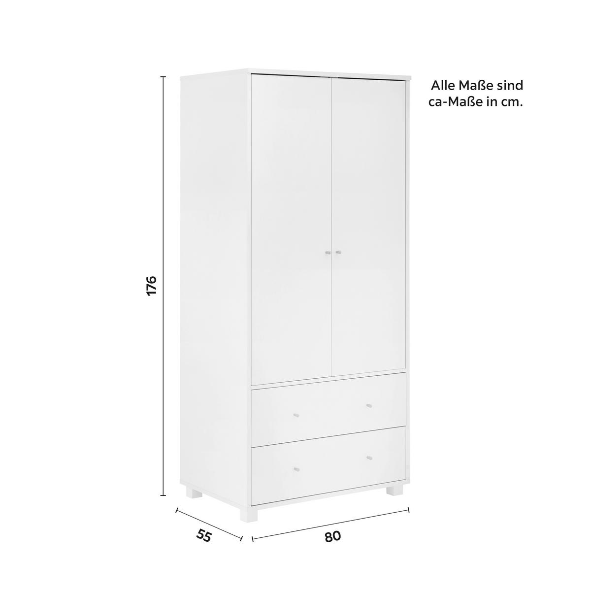 Drehtürenschrank Milo Weiß ca. 80x176x55 cm - Silberfarben/Weiß, MODERN, Holz/Metall (80/176/55cm) - Bessagi Home