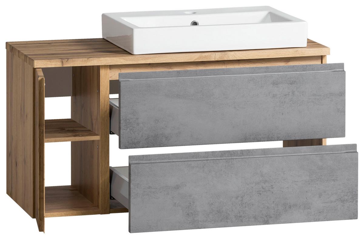 Waschtischkombi Varese ca.105x65,5x47cm Eiche/Grau - Eiche Wotan/Hellgrau, MODERN, Keramik/Holzwerkstoff (105cm) - Held