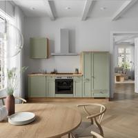 Küchenleerblock Frame Low o. Geräte Olivgrün - Edelstahlfarben/Eichefarben, MODERN, Holzwerkstoff/Metall (270cm) - Nobilia