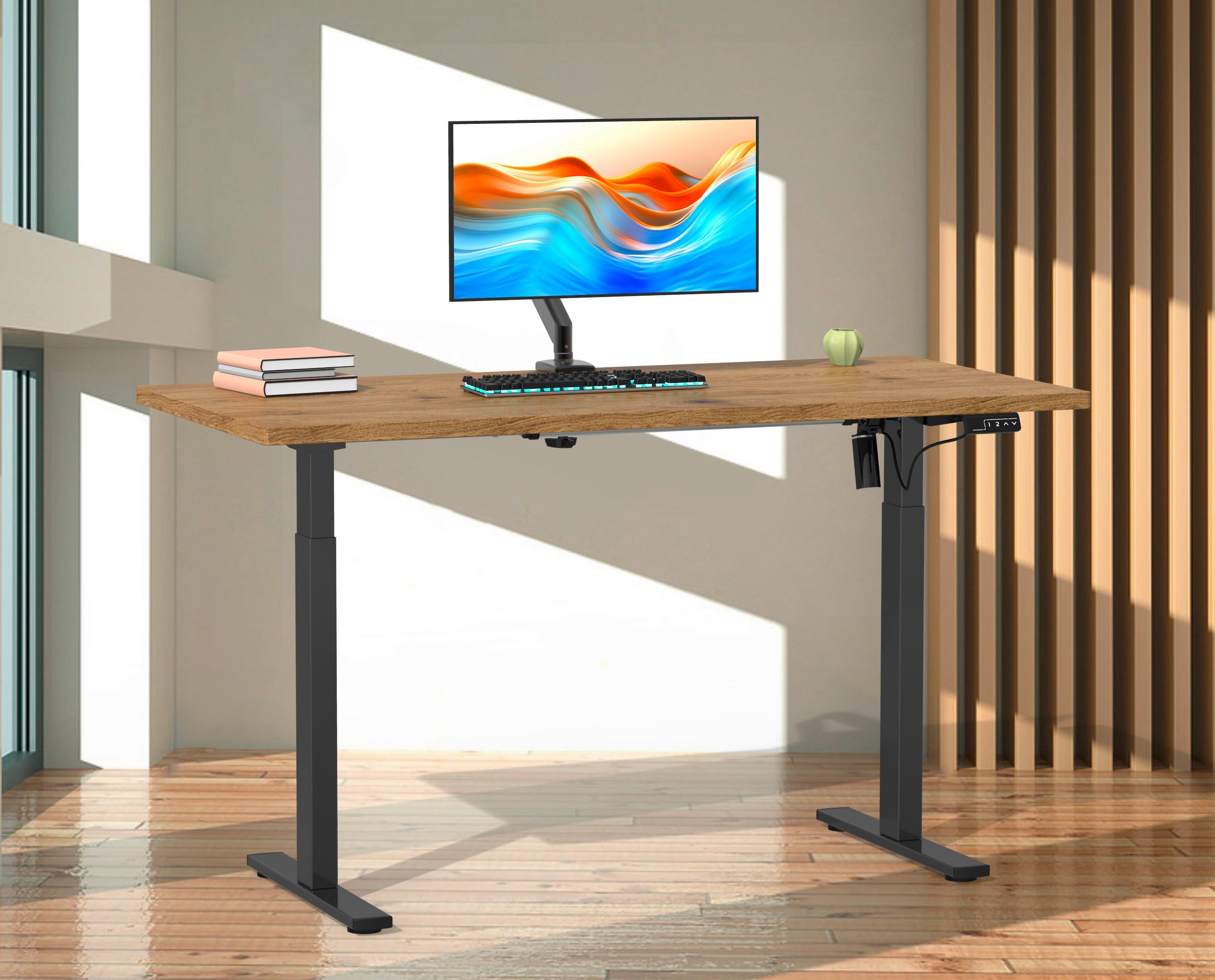 SCHREIBTISCH E-LONA - Honigeiche/Silberfarben, Design, Holzwerkstoff/Metall (110/71/80cm) - MID.YOU