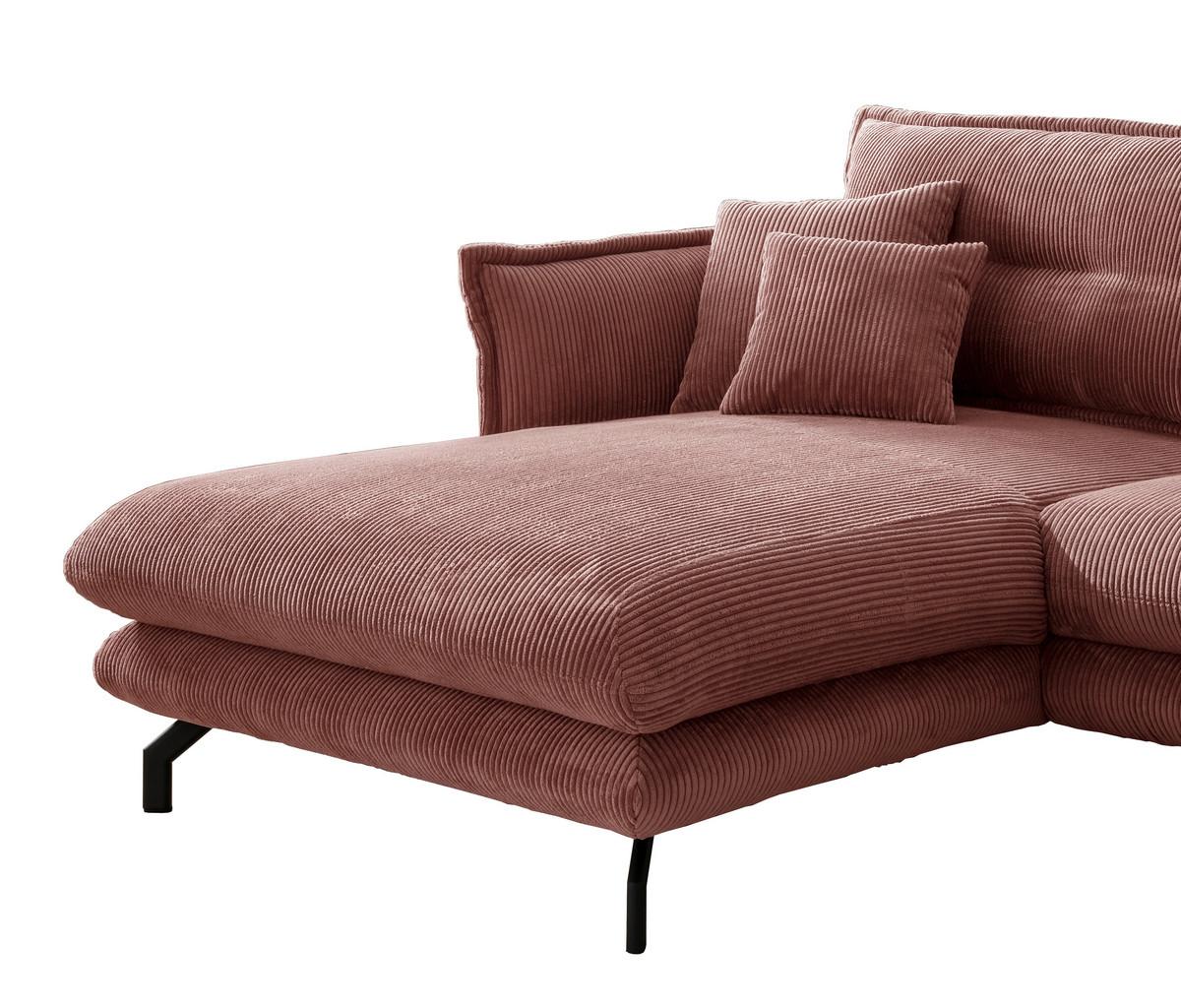 Wohnlandschaft Lava Koralle Cord - Koralle/Schwarz, MODERN, Textil/Metall (180/255cm) - Livetastic