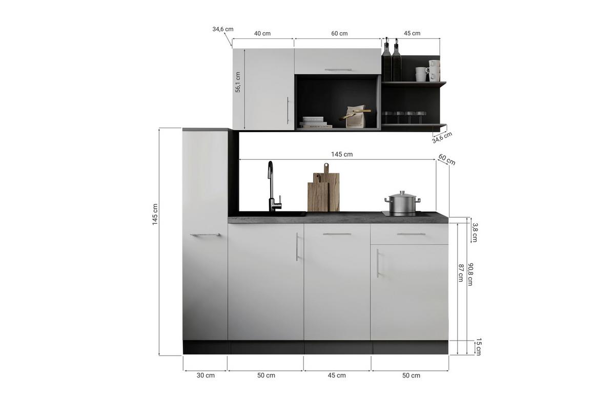 Küchenblock Oliver m. Geräten Grau - Eiche Artisan/Grau, Trend, Holzwerkstoff/Metall (175cm) - Respekta