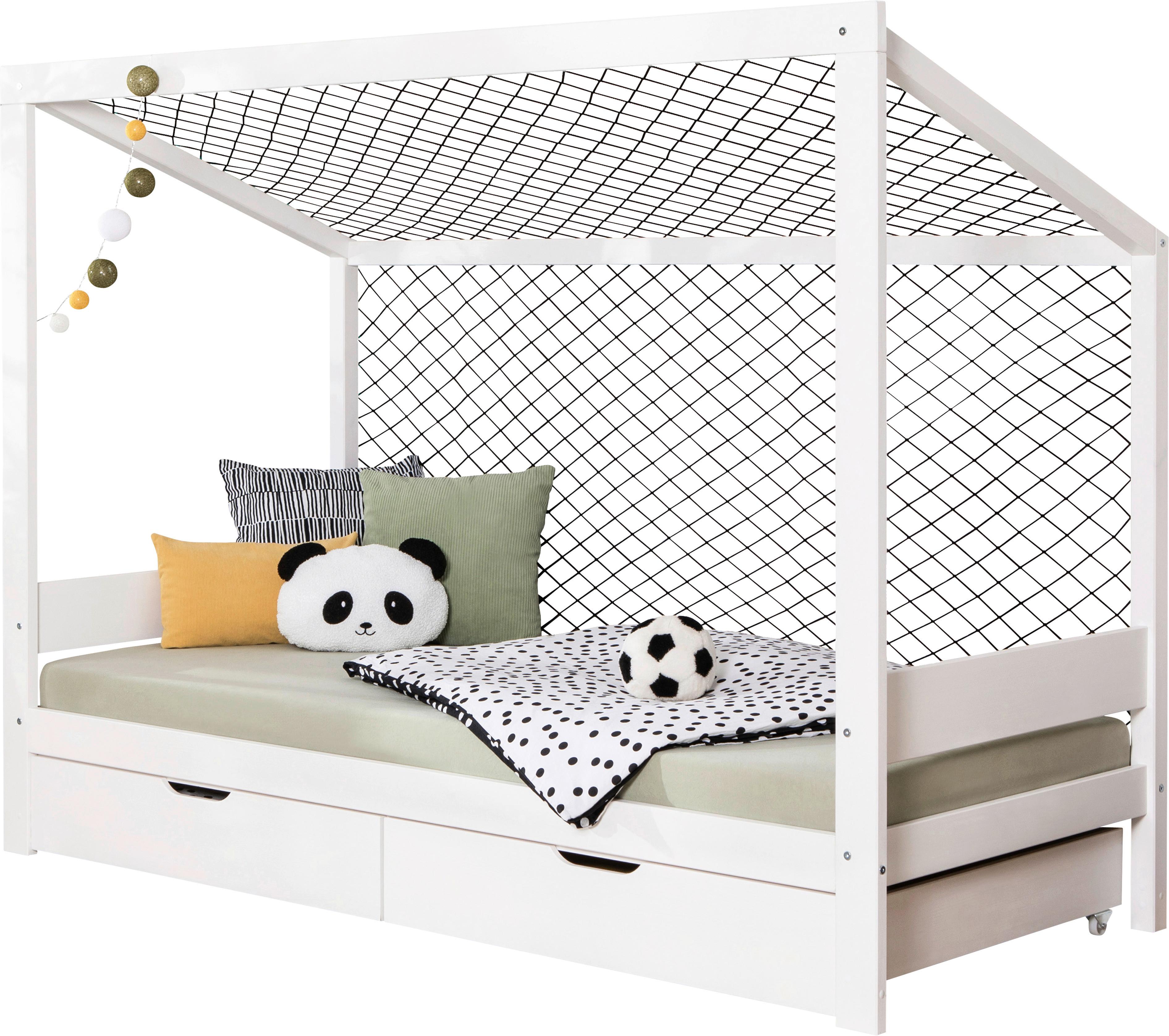 Stauraumbett Holz Fußball ca. 97x213 cm Weiß - Naturfarben/Weiß, MODERN, Holz/Textil (90/200cm) - MID.YOU