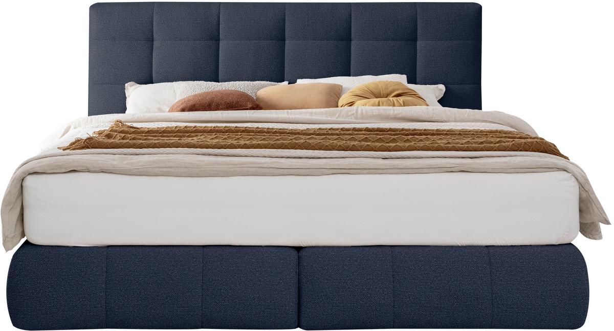 Boxspringbett Lavenito Dunkelblau ca. 200x200cm - Schwarz/Dunkelblau, KONVENTIONELL, Textil (200/200cm) - Premium Living