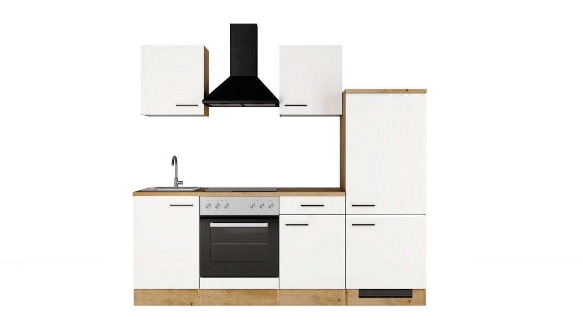 Küchenblock Avila m. Geräten Magnolie - Eichefarben/Magnolie, Trend, Holzwerkstoff/Metall (220cm) - FlexWell