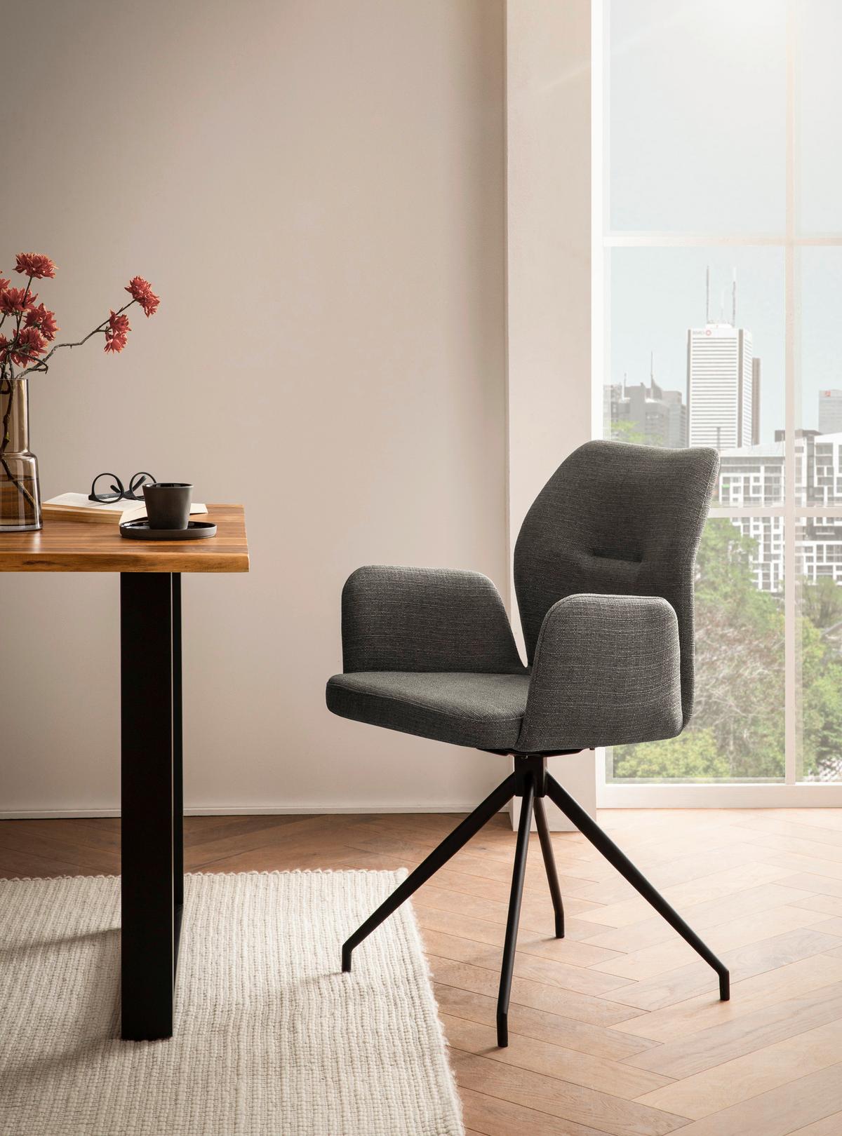 Naslanjač Hilda, Temno Siva, Vrtljiv - temno siva/črna, Moderno, kovina/tekstil (59/88/58cm) - Livetastic