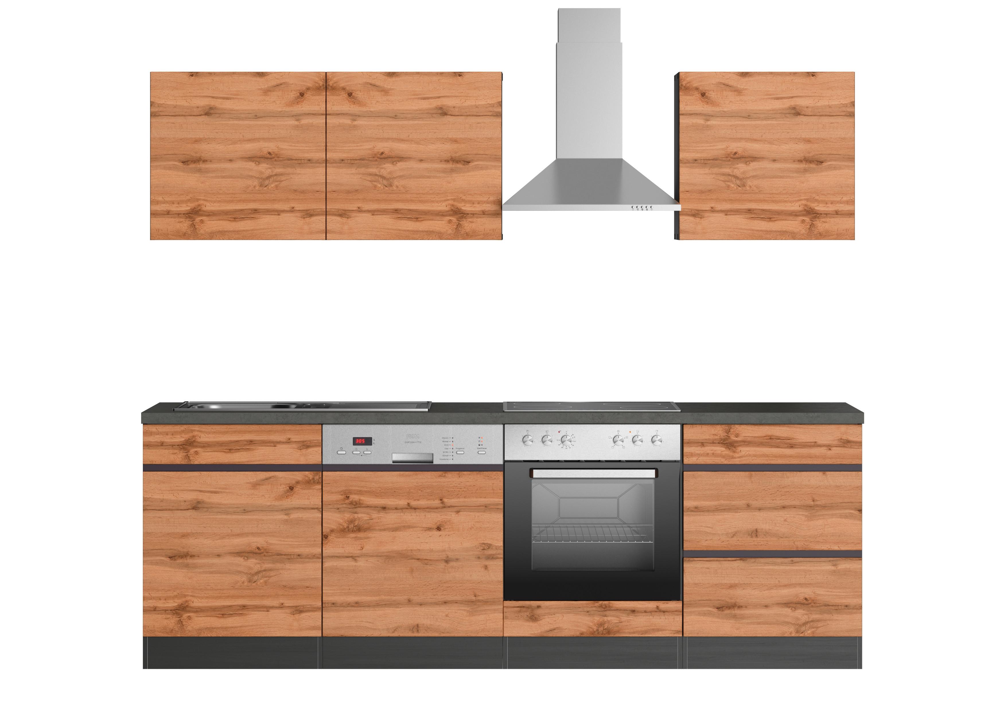 Küchenblock Turin mit Geräten ca. 240 cm Graphit/Eiche - Eiche Wotan/Graphitfarben, Design, Holzwerkstoff (240cm) - Held