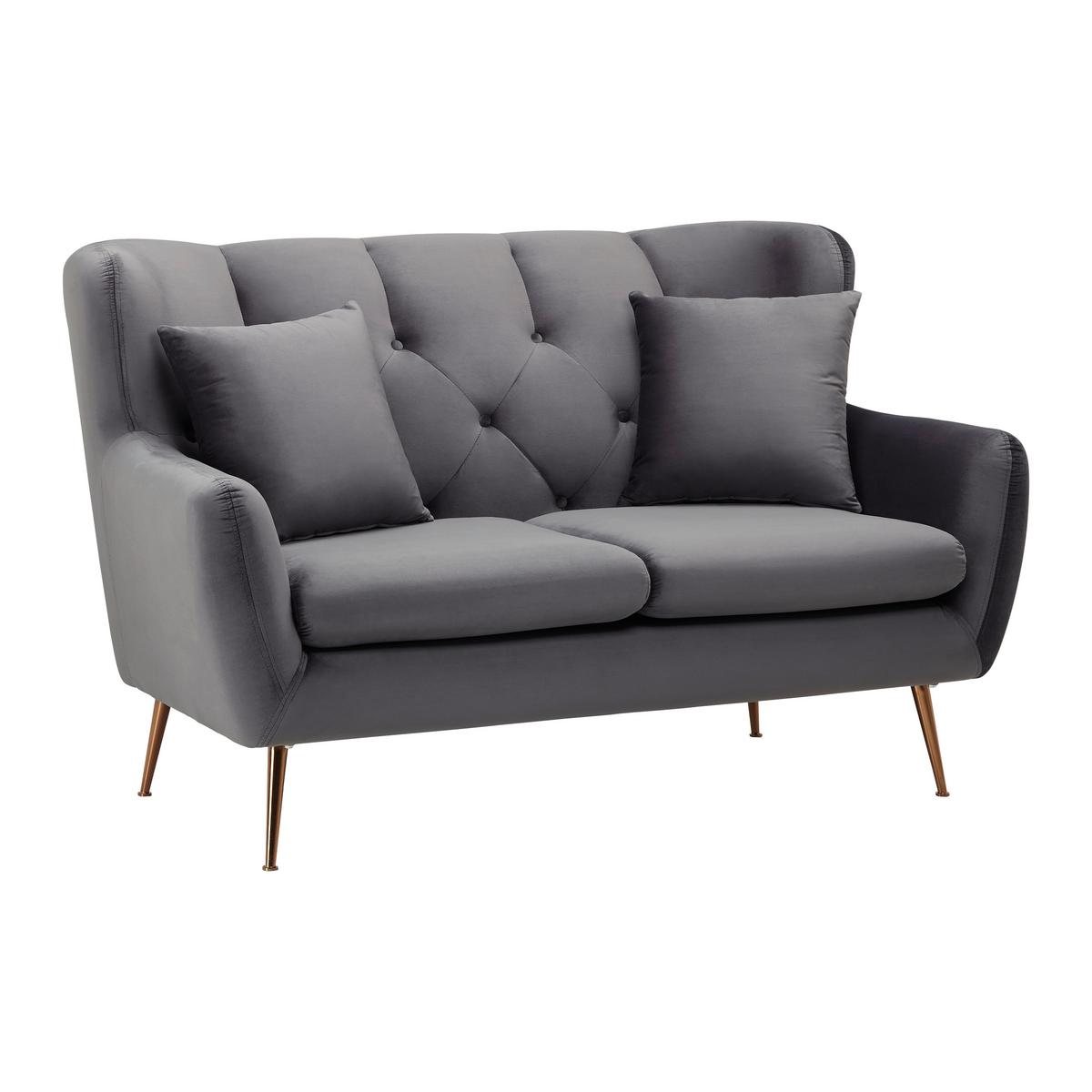 Sofa Linus Grau Samt - Goldfarben/Grau, MODERN, Holz/Textil (148/95/93cm) - Bessagi Home