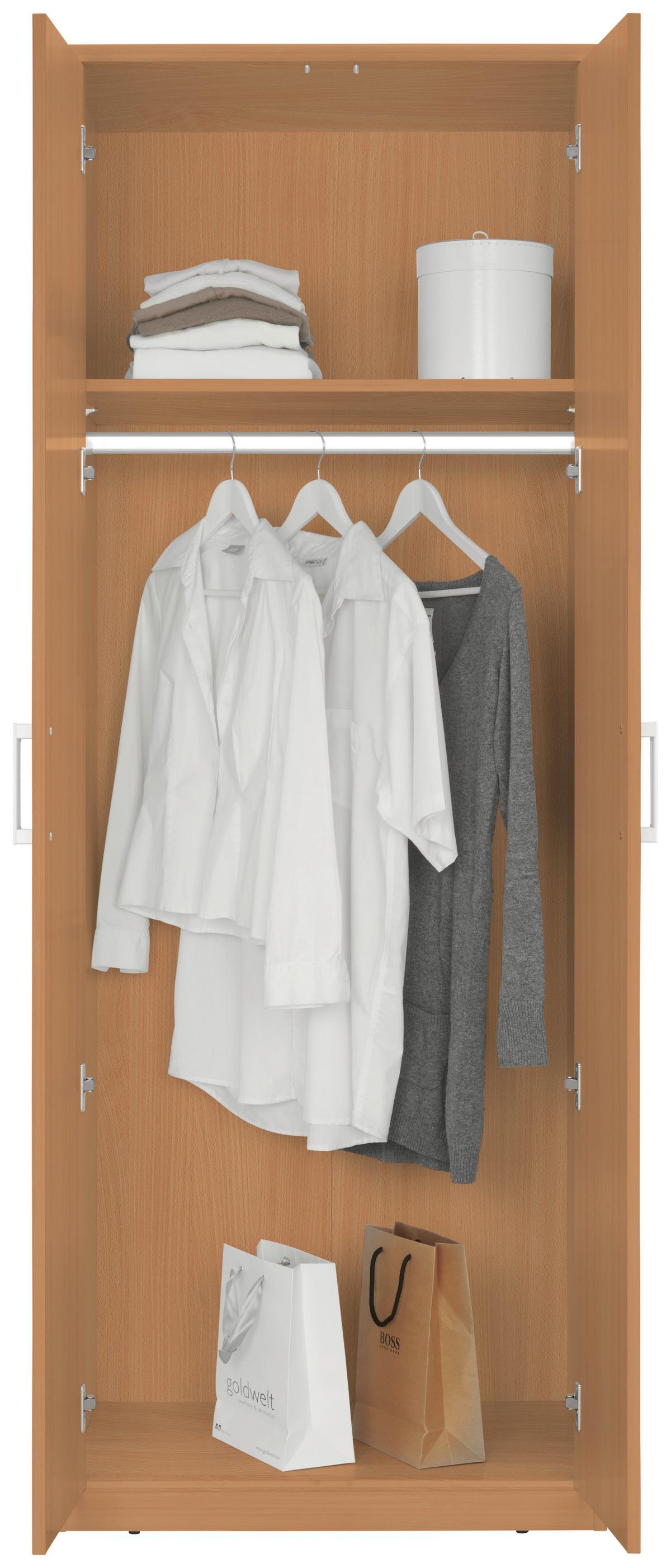 SZAFA NA UBRANIA EASY - kolor bukowy/kolor srebrny, Basics, materiał drewnopochodny/tworzywo sztuczne (72/194/54cm) - Xora