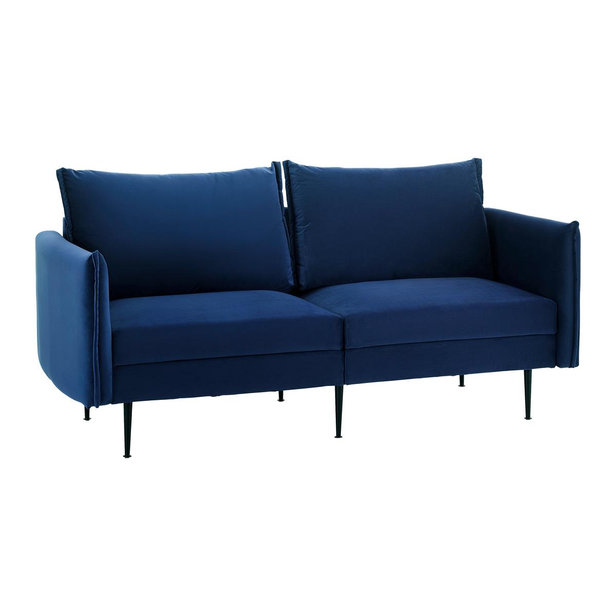 Sofa Yara Grün Samt - Blau/Schwarz, MODERN, Holz/Textil (194/77/92cm) - Bessagi Home