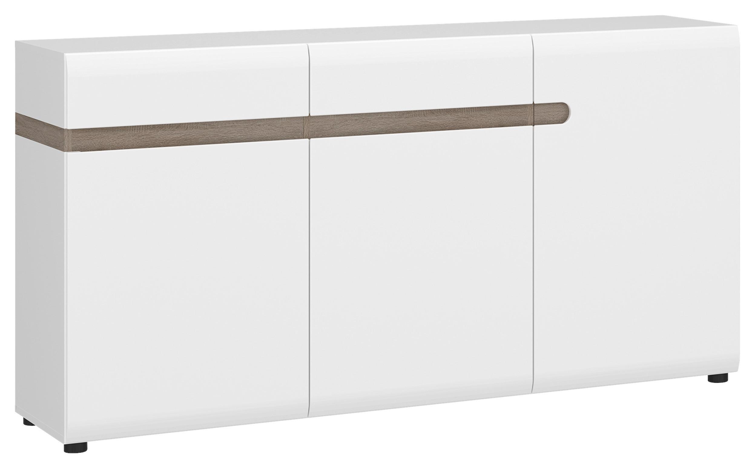 Komoda Linate, Bela, Barva Hrasta - črna/barva hrasta tartuf, Moderno, umetna masa/leseni material (164/86,5/41,9cm)