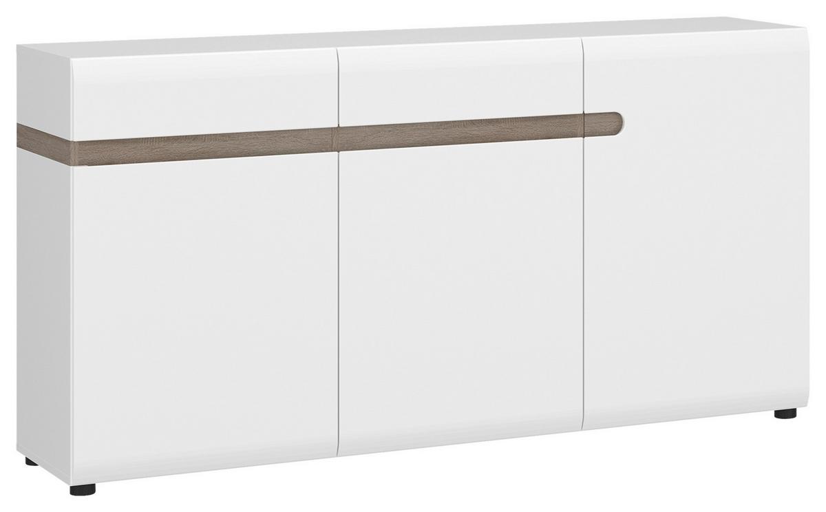 Komoda Linate, Bela, Barva Hrasta - črna/barva hrasta tartuf, Moderno, umetna masa/leseni material (164/86,5/41,9cm)