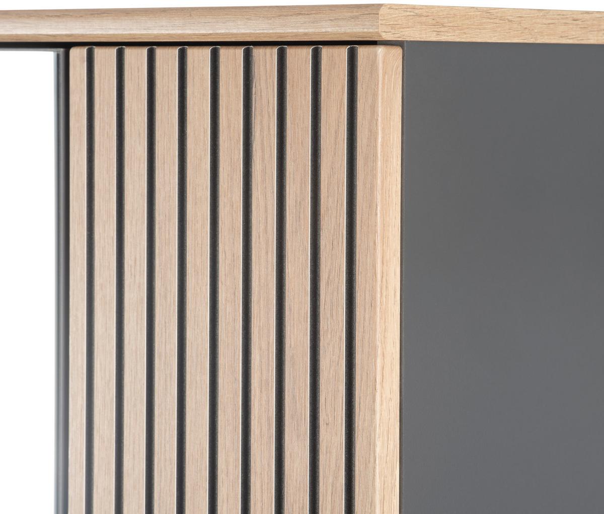 Dulap pentru hol CLEVER - culoare lemn stejar/antracit, Modern, sticlă/material pe bază de lemn (55,5/193/38cm) - Modern Living