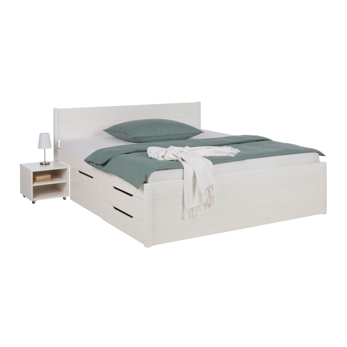 Stauraumbett in Weiß ca. 160x200cm - Weiss/Naturfarben, Konventionell, Holz (160/200cm) - Zandiara