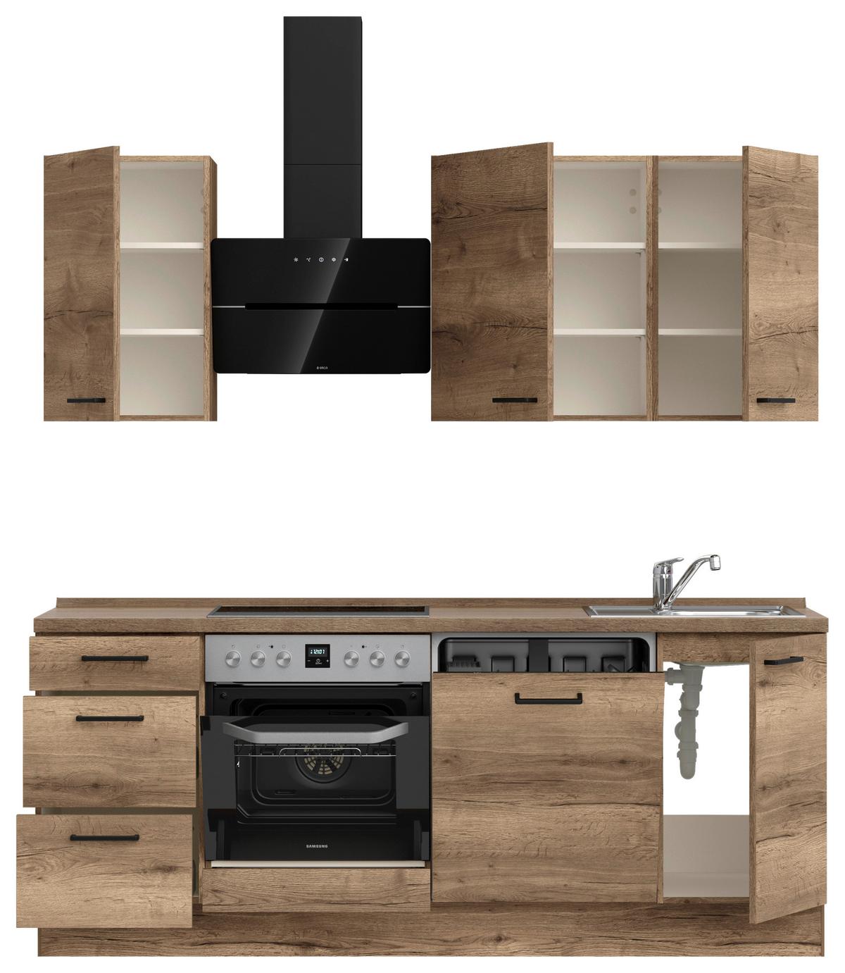 Küchenblock Structura High m. Geräten Eiche dunkel - Eiche dunkel/Schwarz, MODERN, Holzwerkstoff/Metall (210cm) - Nobilia