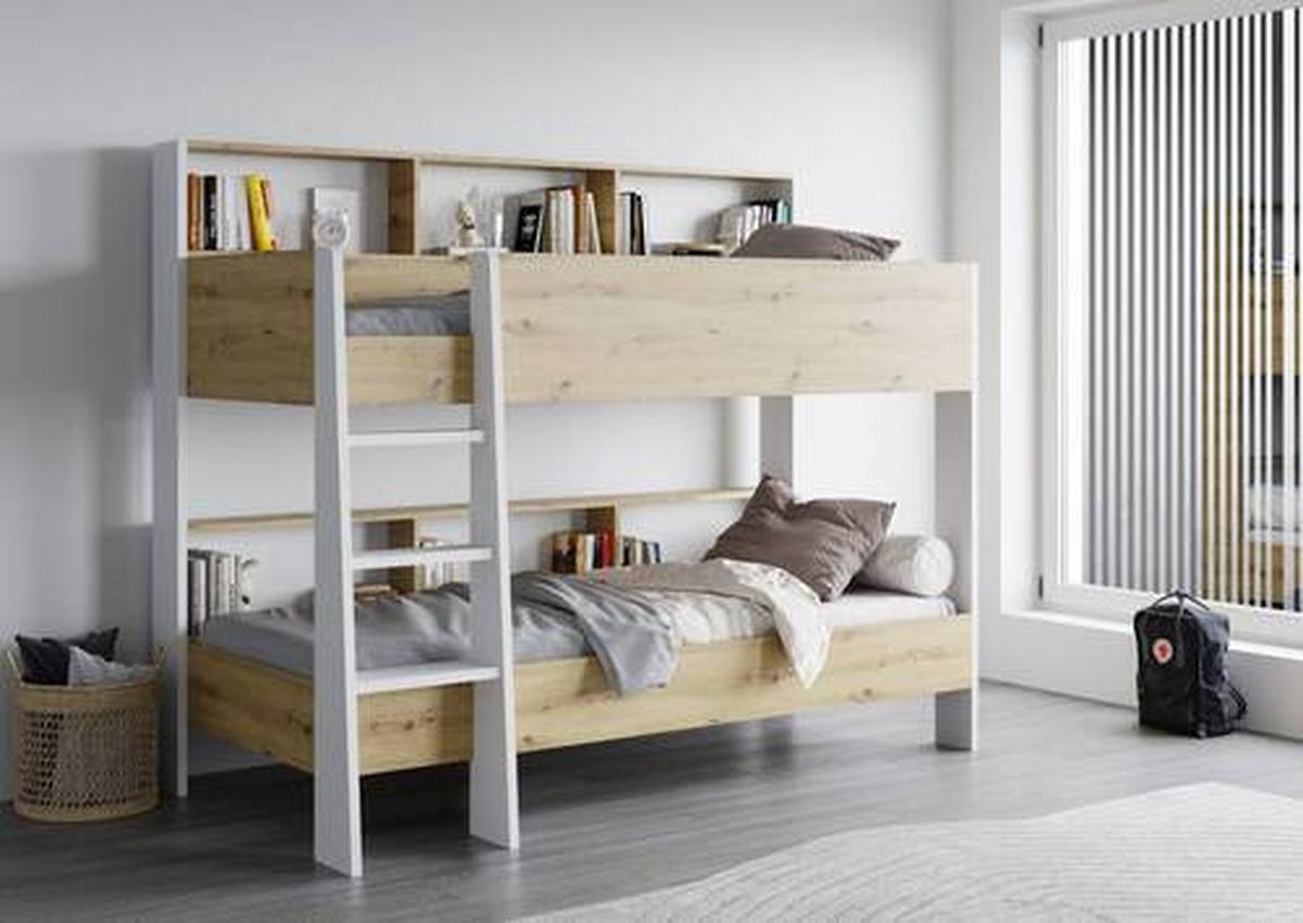 ŁÓŻKO PIĘTROWE SWAY IV ART.NR.BE2994178 - biały/dąb artisan, Konventionell, materiał drewnopochodny (90/200cm) - MID.YOU