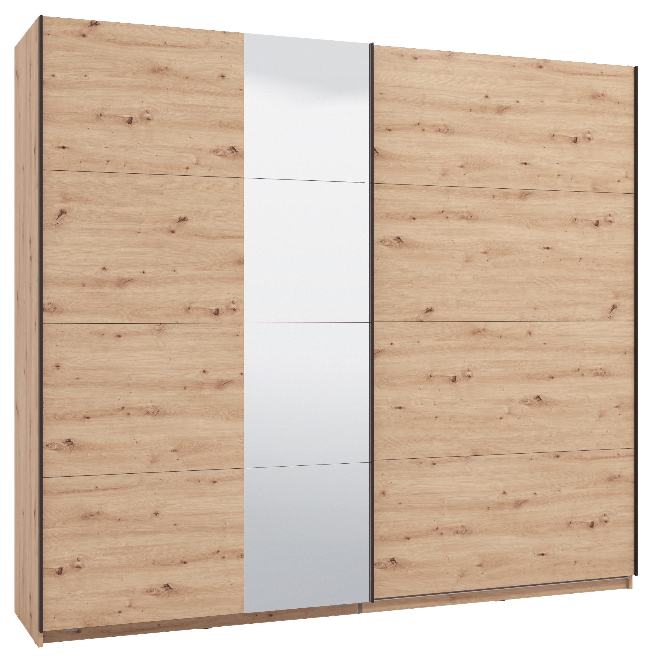 Schwebetürenschrank Gard Eiche Artisan - Schwarz/Eiche Artisan, KONVENTIONELL, Holzwerkstoff/Metall (245/217.5/61cm) - Based