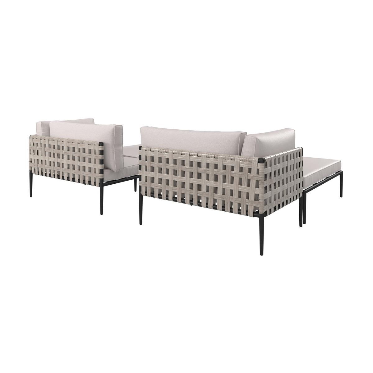 Loungegarnitur Enja Hellgrau Metall/Outdoorstoff +Abdeckung - Hellgrau/Schwarz, MODERN, Kunststoff/Textil (104/60/70cm) - Bessagi Garden