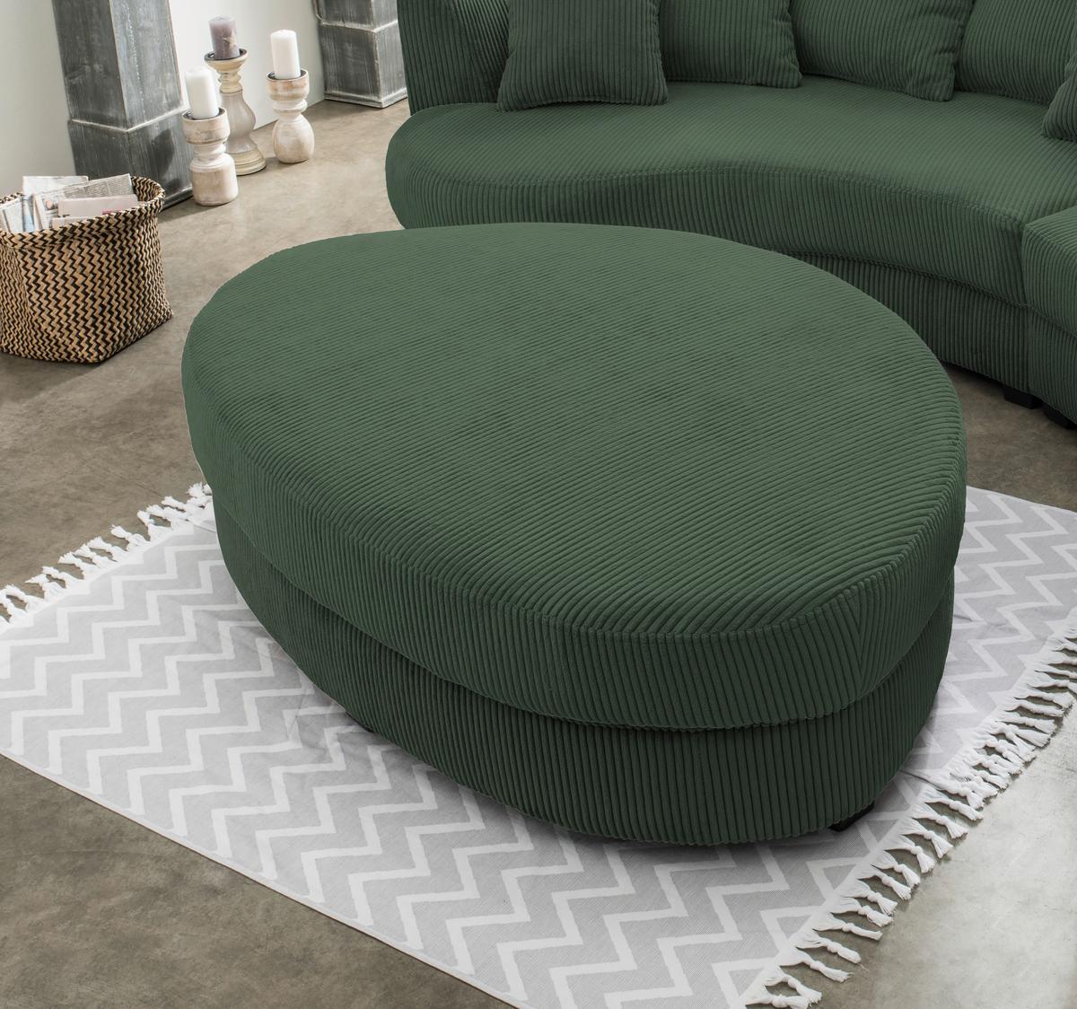 Wohnlandschaft Limoncello m. Hocker ca.300x160cm Dunkelgrün - Dunkelgrün/Schwarz, Design, Kunststoff/Textil (300/160cm) - Livetastic