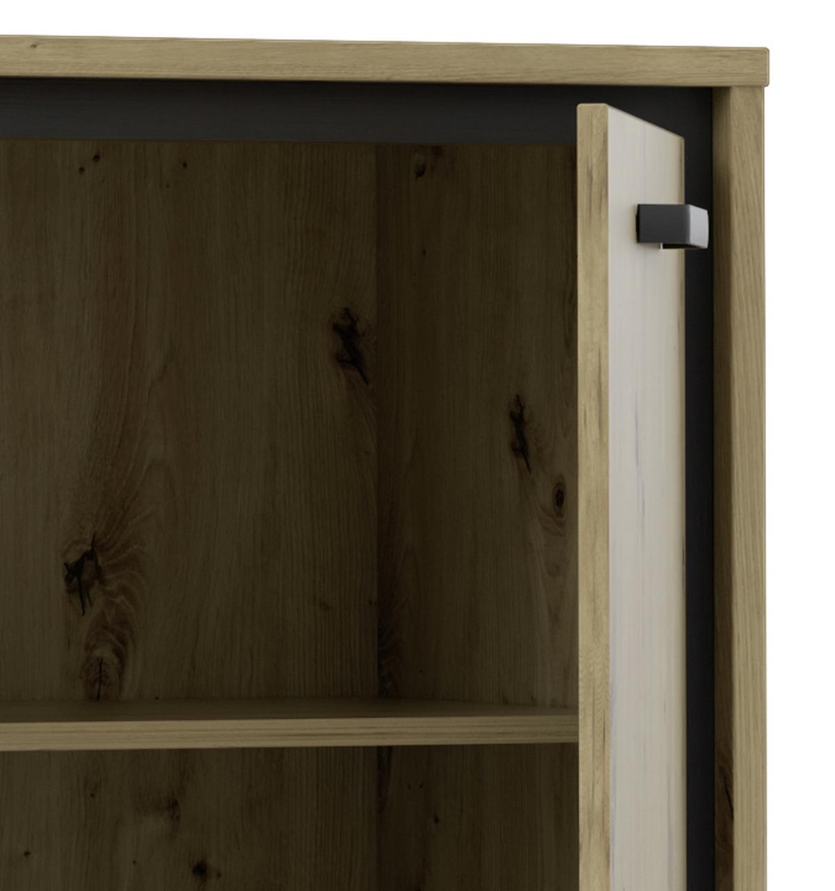 Sideboard "Trondheim" , Schwarz, Eiche - Eichefarben/Schwarz, Basics, Glas/Holzwerkstoff (177,4/81,3/41,5cm) - Livetastic