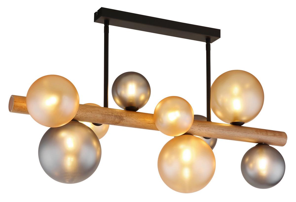 Stropna Svjetiljka Riha - narančasta/tamno smeđa, Basics, staklo/drvo (78/29/45cm) - Globo