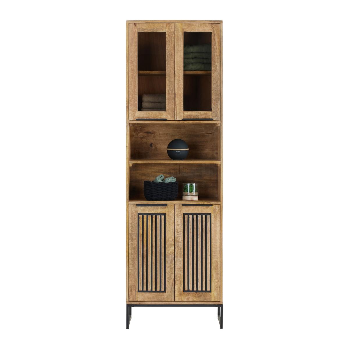 Hochschrank Everest Naturfarben/Schwarz - Schwarz/Naturfarben, Natur, Holz/Metall (60/190/32cm) - Mömax