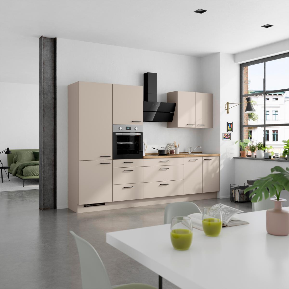 Küchenblock Easytouch High m. Geräten Sandfarben - Sandfarben/Eichefarben, MODERN, Holzwerkstoff/Metall (300cm) - Nobilia