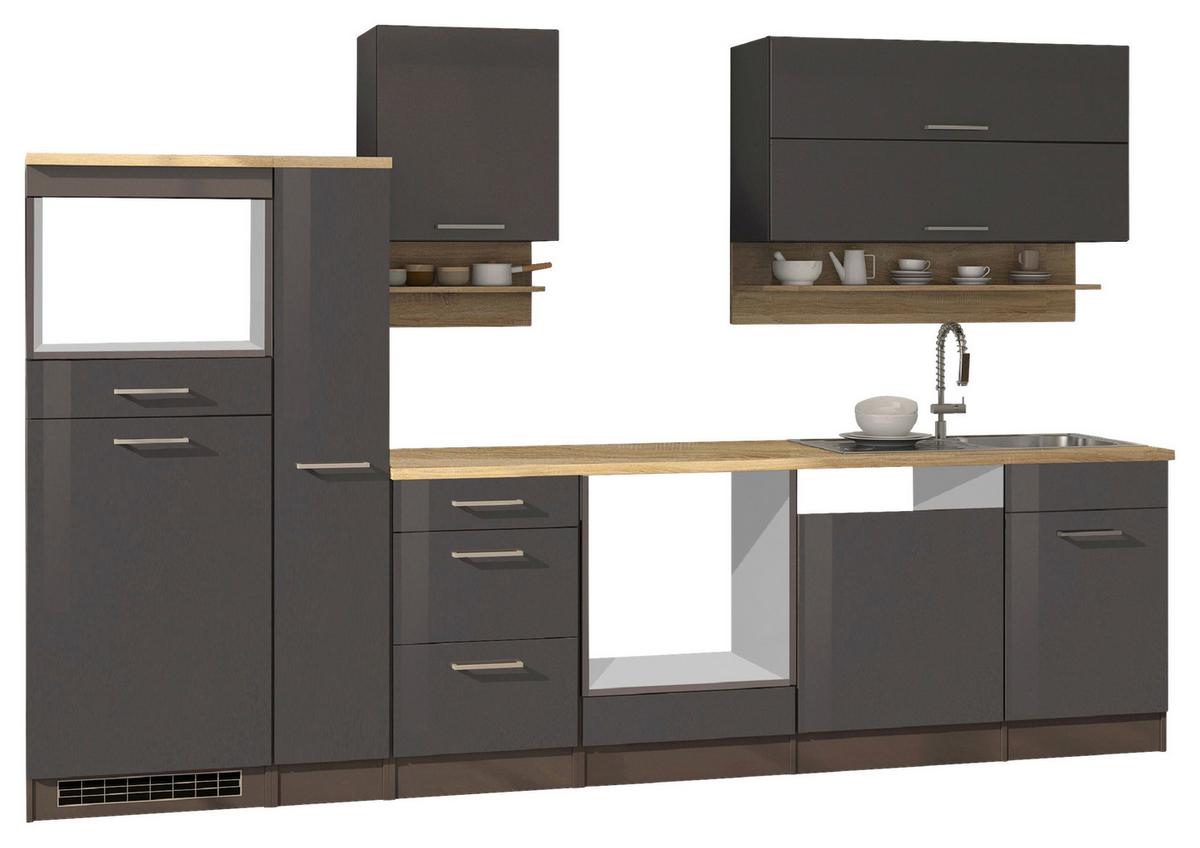 Küchenleerblock Mailand o. Geräte Graphitfarben - Silberfarben/Graphitfarben, MODERN, Glas/Holzwerkstoff (310cm) - Held