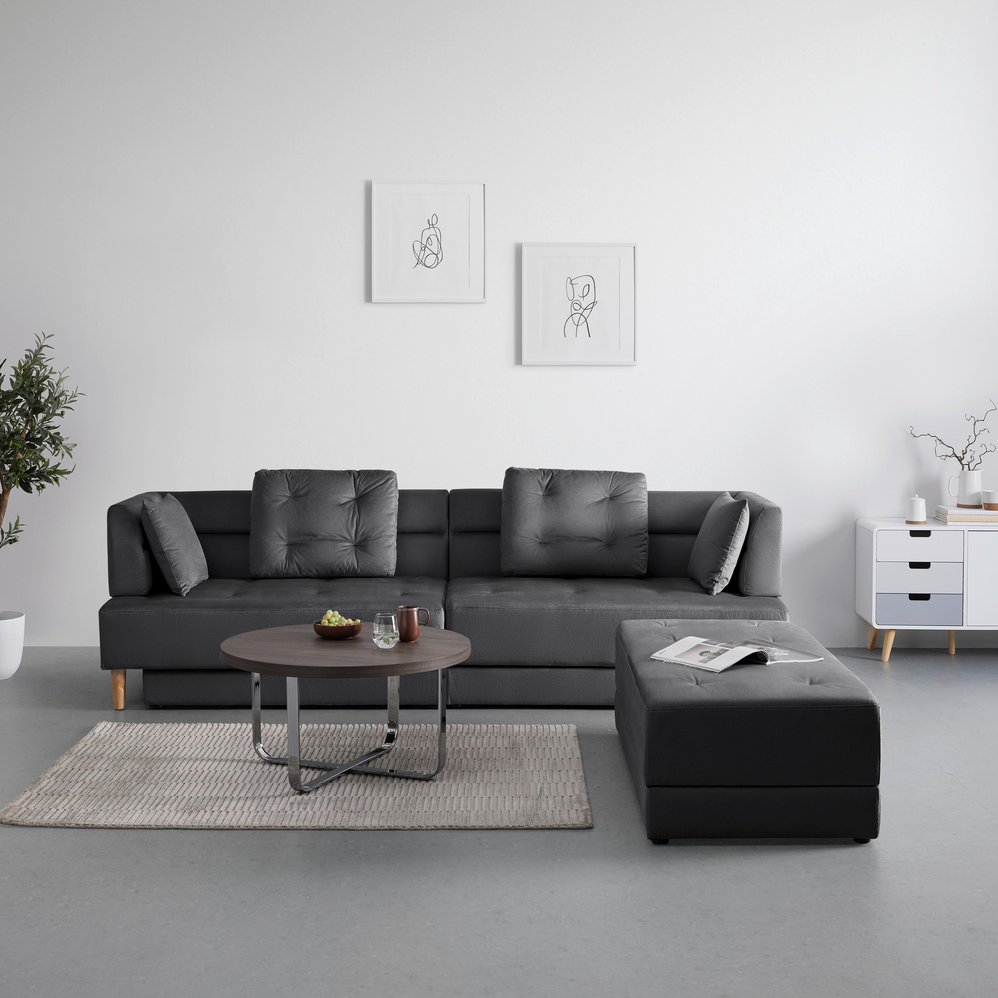 Wohnlandschaft Eliza Dunkelgrau Samt - Dunkelgrau/Schwarz, MODERN, Holz/Kunststoff (260/75/210cm) - Bessagi Home