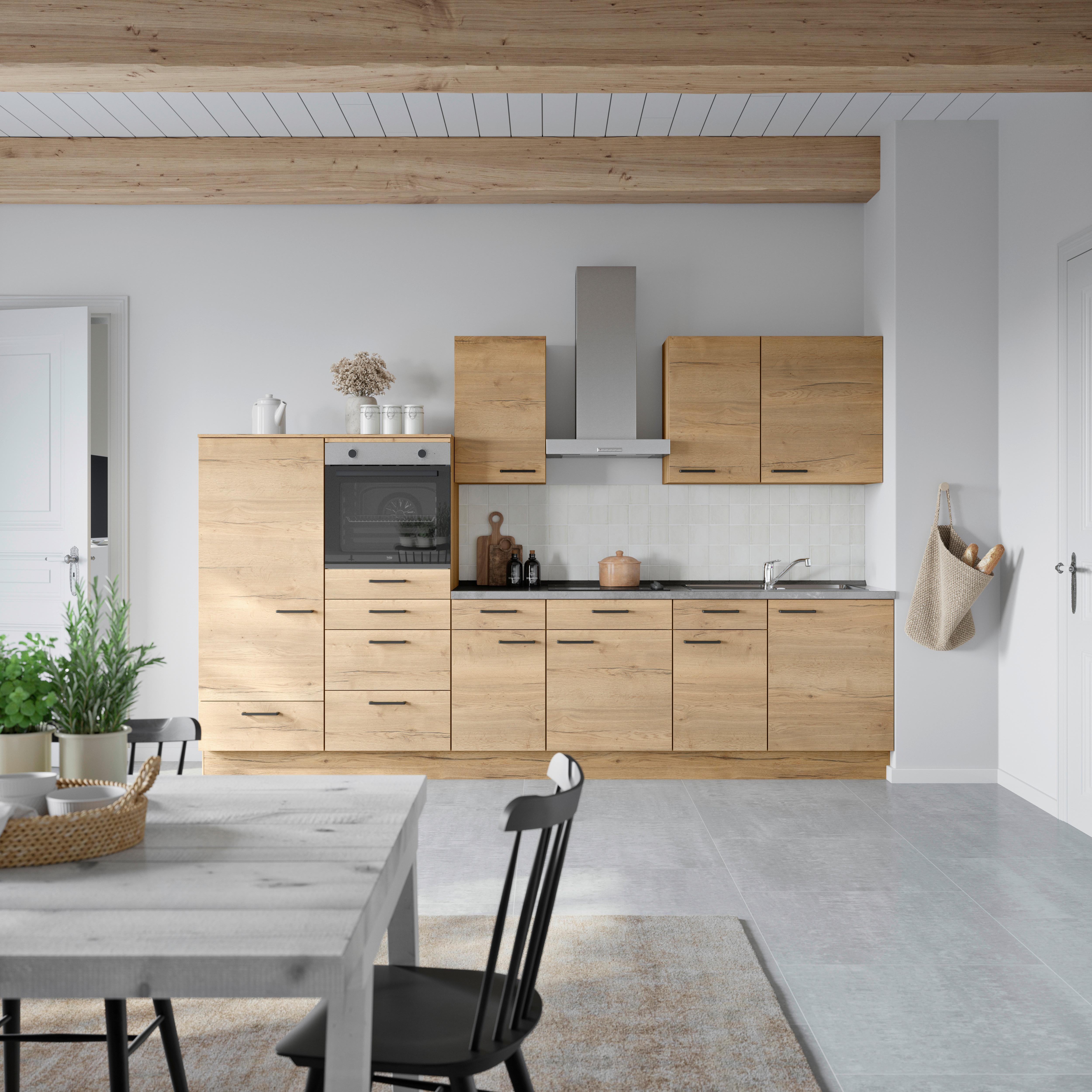 Küchenblock Structura Low m. Geräten Eiche - Schieferfarben/Eichefarben, MODERN, Holzwerkstoff/Metall (330cm) - Nobilia