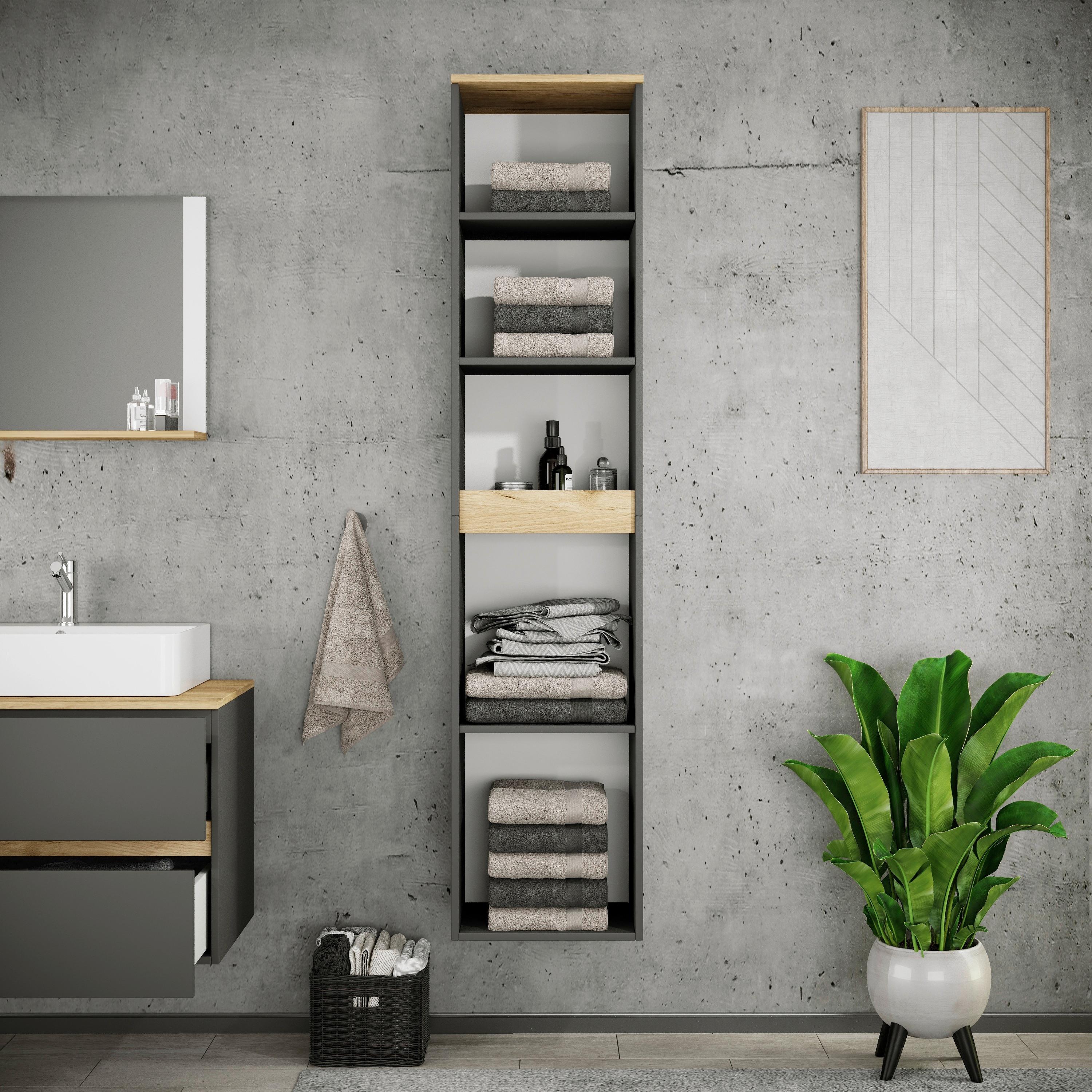 Fürdőszobai Polc Cosila - méztölgy színű/antracit, Trend, faalapú anyag (40/180/35cm) - MID.YOU