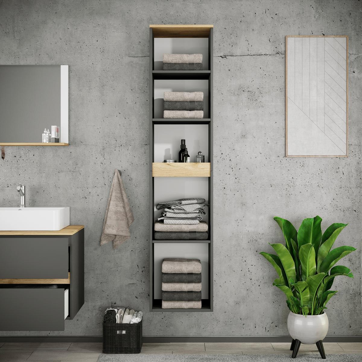 Badezimmerregal Cosila - Honigeiche/Anthrazit, Trend, Holzwerkstoff (40/180/35cm) - MID.YOU