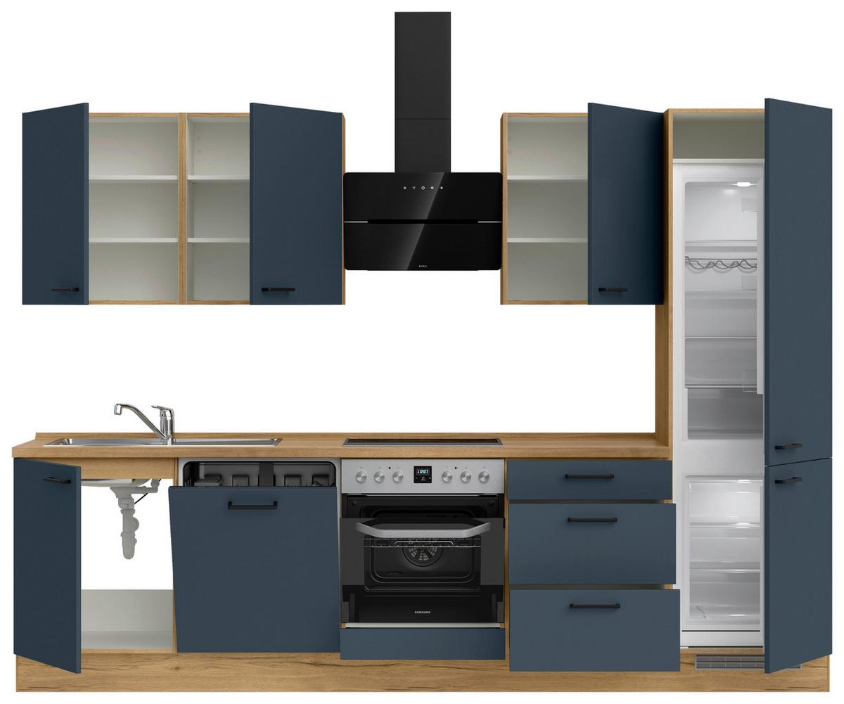 Küchenblock Easytouch High m. Geräten Dunkelblau - Eichefarben/Schwarz, MODERN, Holzwerkstoff/Metall (300cm) - Nobilia