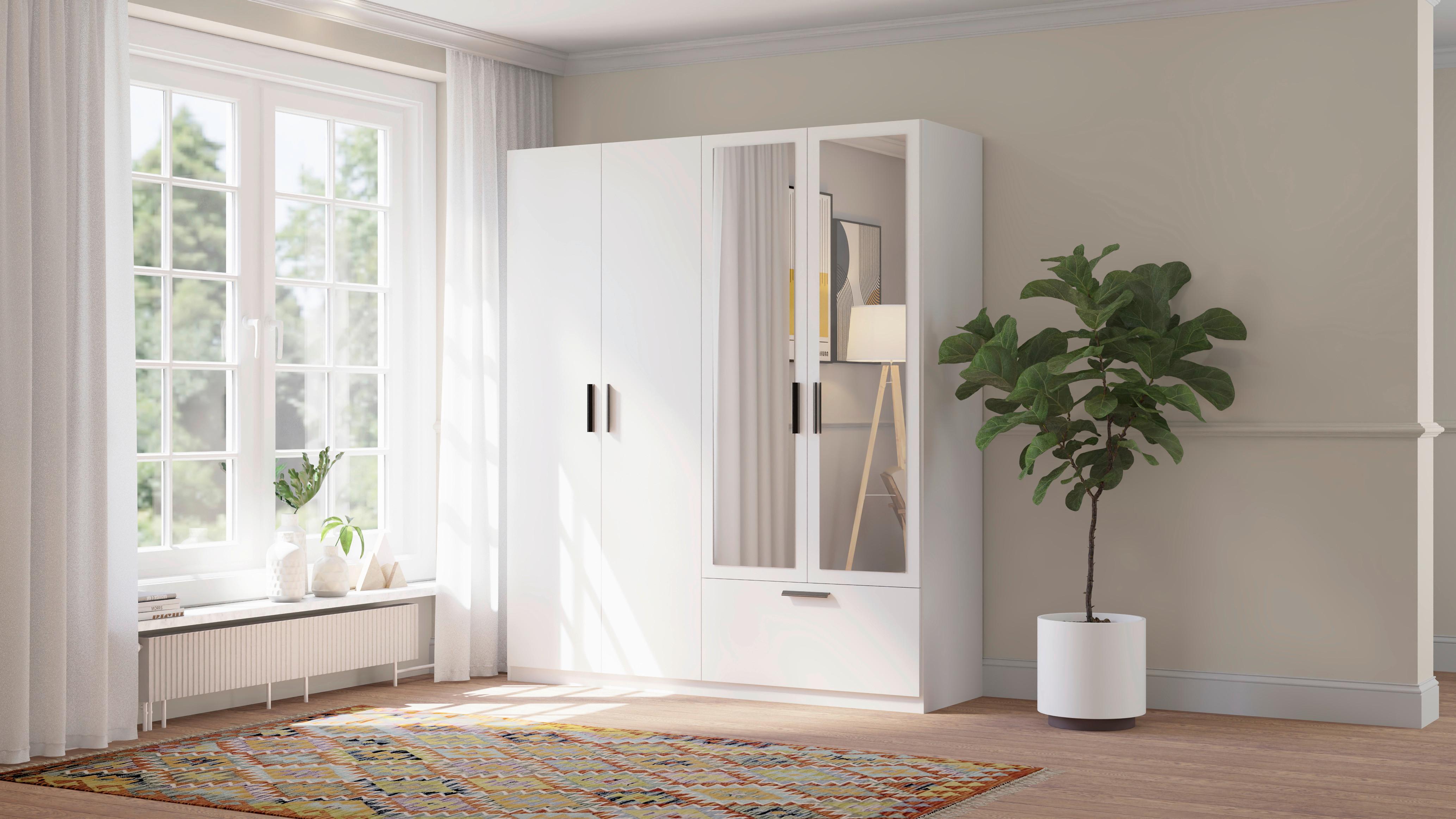 Drehtürenschrank Milos 4T1S2S Weiss - Weiss/Schwarz, Modern, Glas/Holzwerkstoff (180/210/54cm) - Mömax