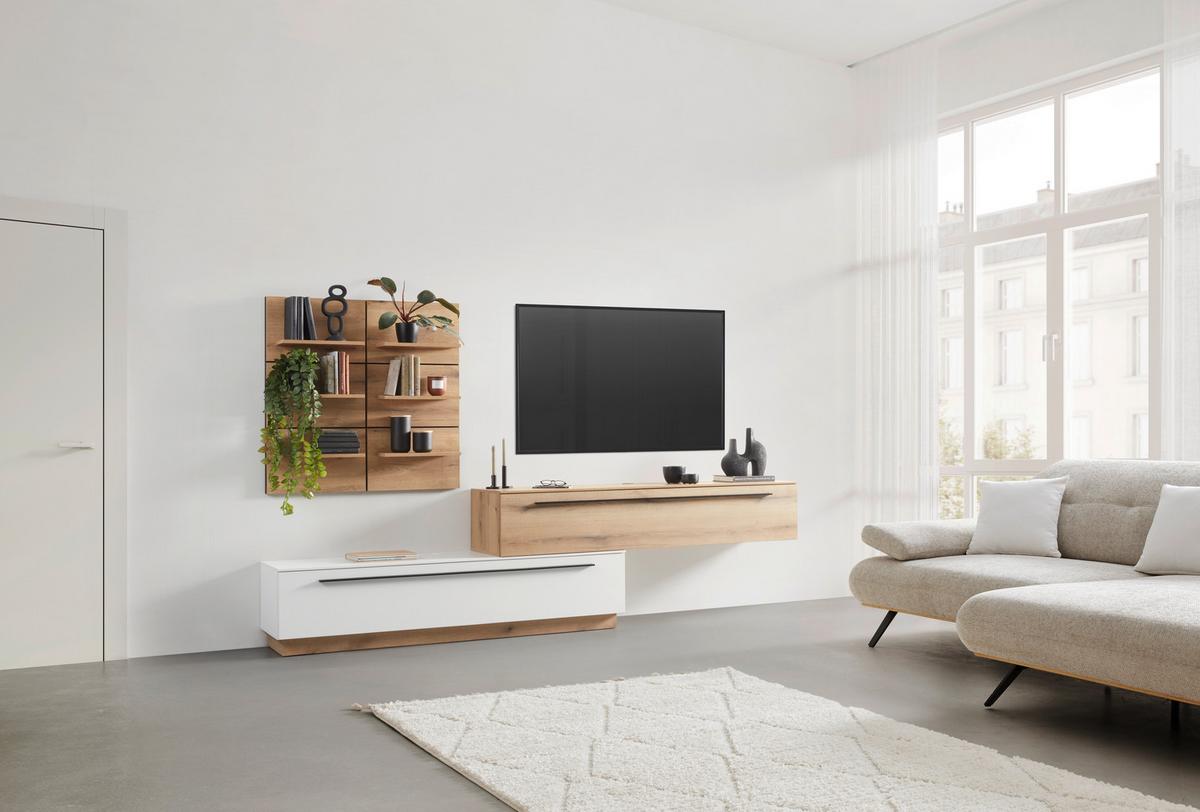 TV-Element Mateo Weiß/Eichefarben - Eichefarben/Schwarz, MODERN, Holzwerkstoff/Kunststoff (180/41/40cm) - Mömax